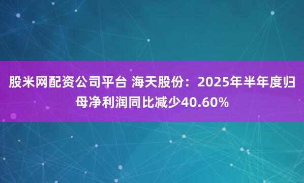 股米网配资公司平台 海天股份：2025年半年度归母净利润同比减少40.60%